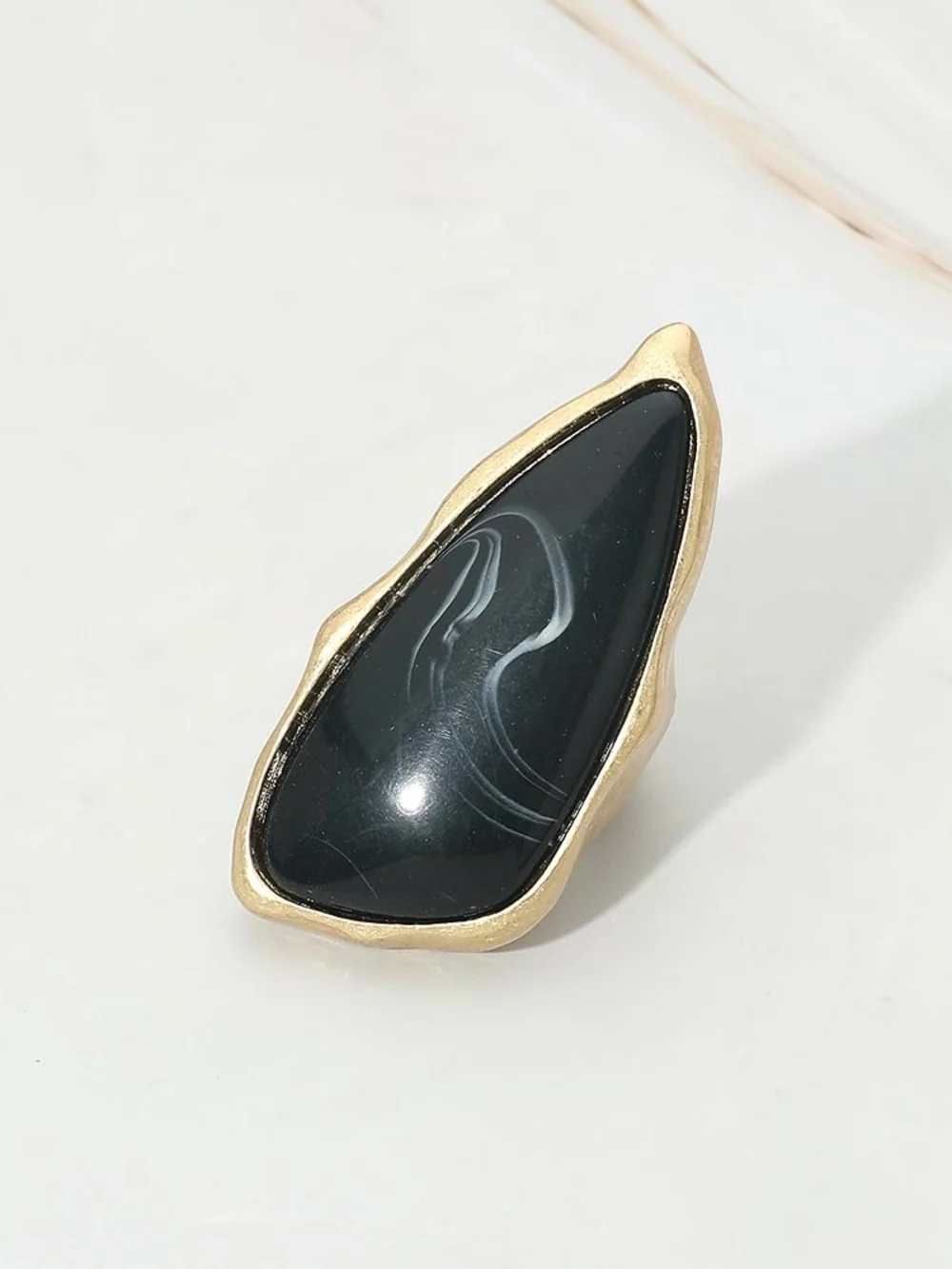 Black Natural Stone Gold Ring Trendy Stretch Fashion Jewelry Statement Ring